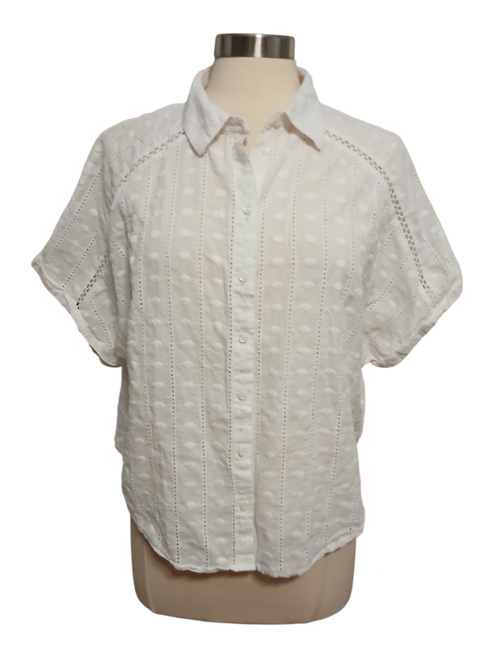 APRICOT | White Eyelet Button-Down Shortsleeved Blouse Size 12